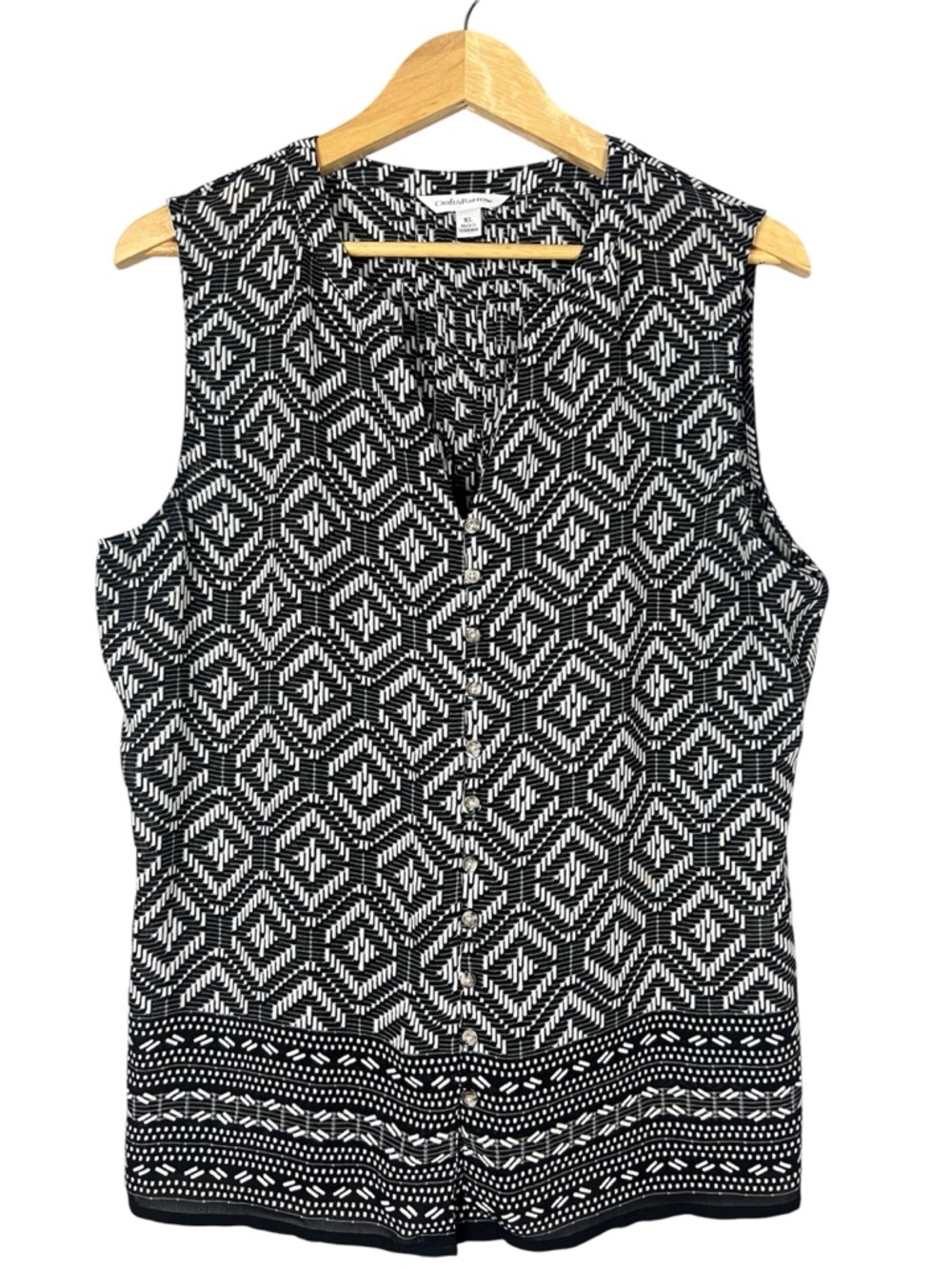 Chiffon Sleeveless Blouse Geometric Black and White